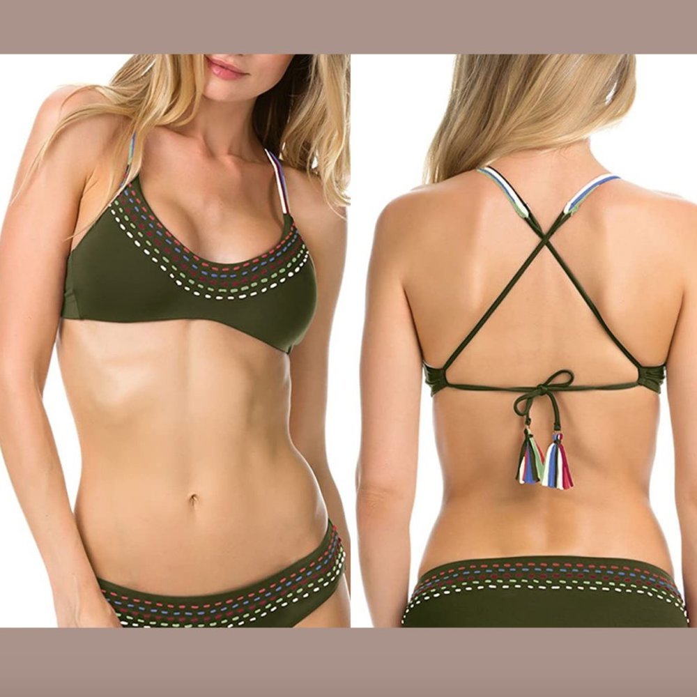 NEW $68 Becca Quest Bralette Bikini Swim Top‎ in Bayleaf Green [SZ Small ] #4001